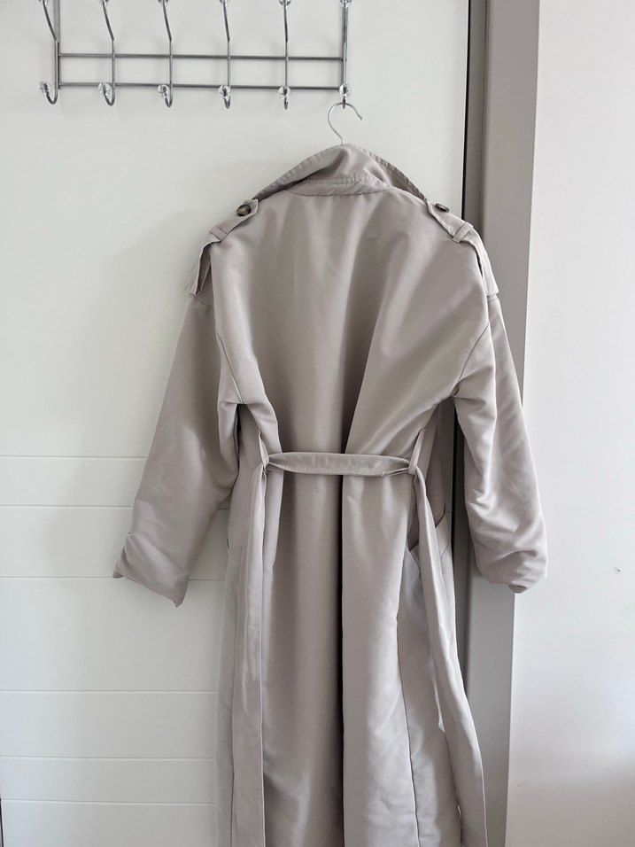 Bej Midi Keten Kadın Trençkot - Görsel 3