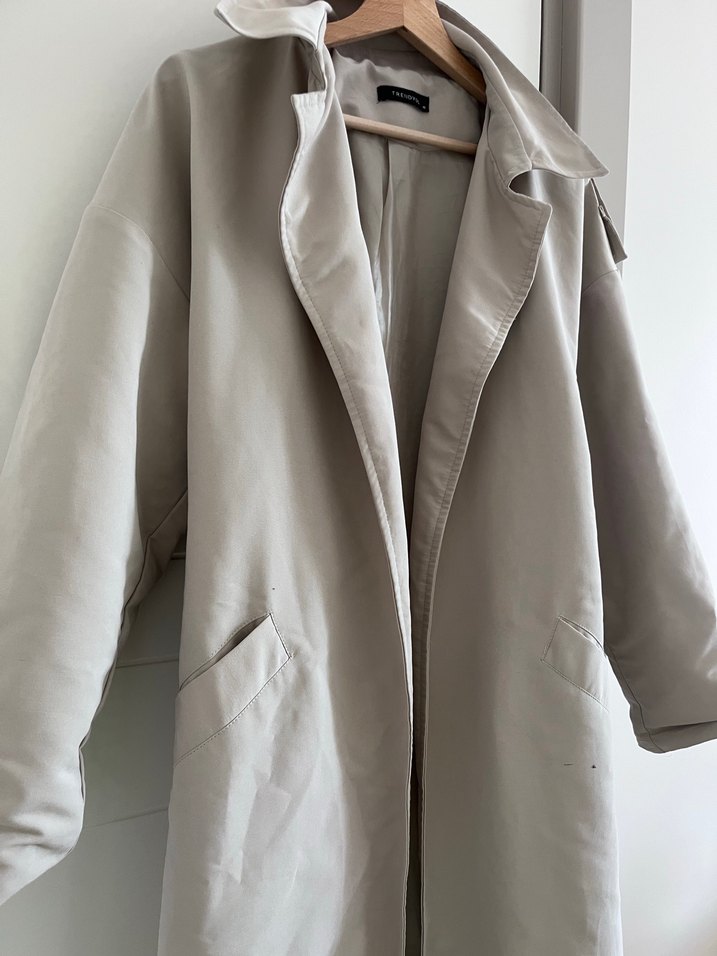 Bej Midi Keten Kadın Trençkot - Görsel 2