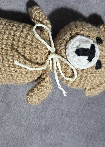 Bej El Örgüsü Ayıcık Peluş Oyuncak Anahtarlık