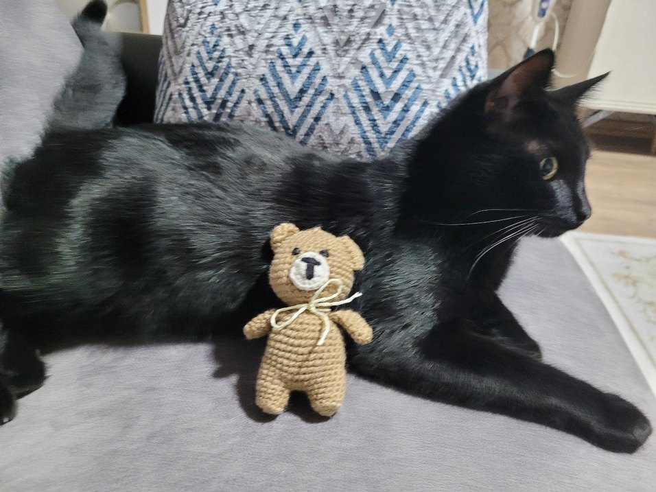 Bej El Örgüsü Ayıcık Peluş Oyuncak Anahtarlık - Görsel 2