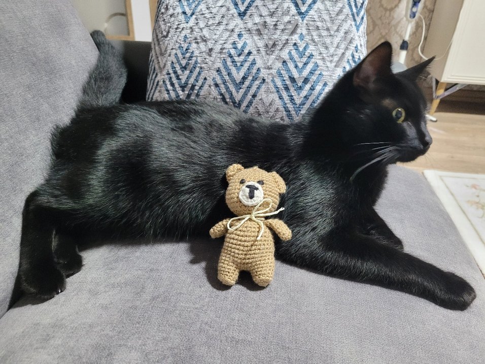 Bej El Örgüsü Ayıcık Peluş Oyuncak Anahtarlık - Görsel 3