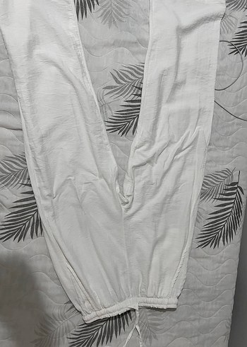 Beyaz Keten Rahat Kesim Kadın Pantolon - Görsel 3