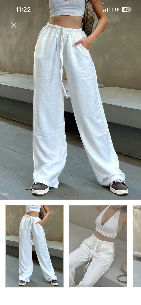 Beyaz Keten Rahat Kesim Kadın Pantolon - Görsel 4