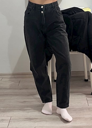 Düğmeli Siyah Rahat Kesim Kadın Jean Defacto - Görsel 3
