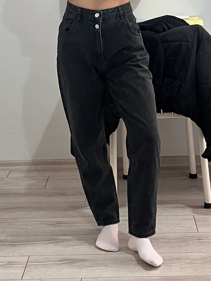 Düğmeli Siyah Rahat Kesim Kadın Jean Defacto - Görsel 3