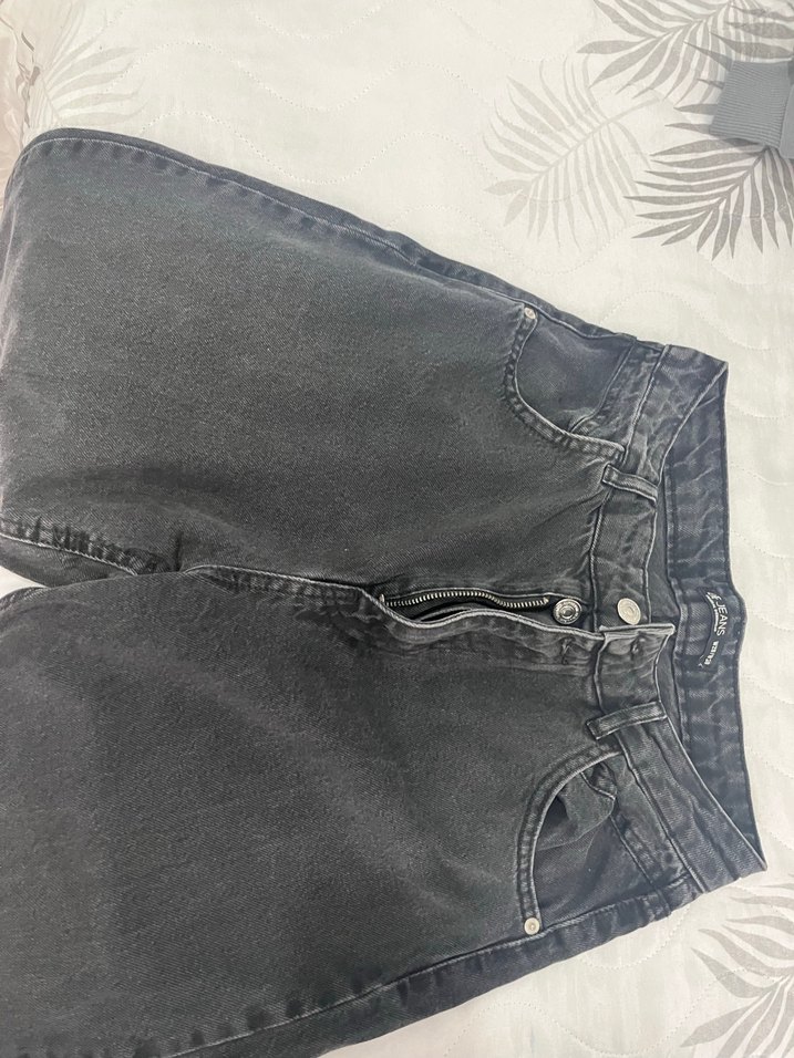 Düğmeli Siyah Rahat Kesim Kadın Jean Defacto - Görsel 5