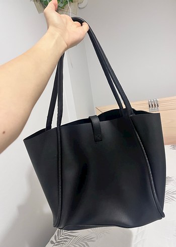 Siyah Deri Tokalı Kadın Omuz Çantası - Görsel 2