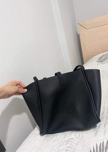 Siyah Deri Tokalı Kadın Omuz Çantası - Görsel 3