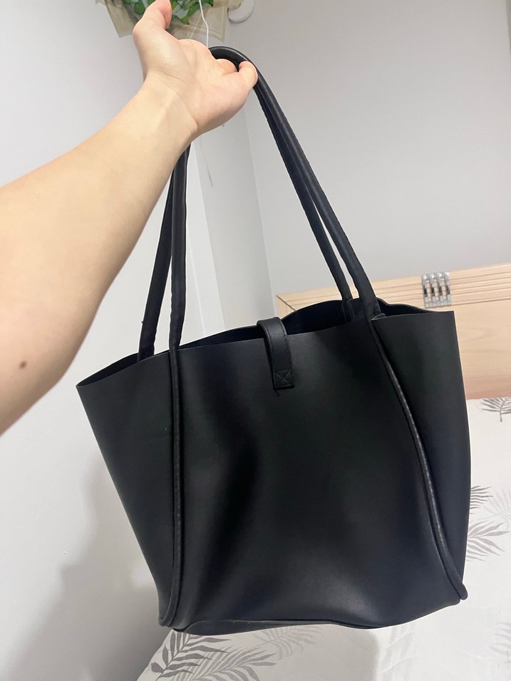 Siyah Deri Tokalı Kadın Omuz Çantası - Görsel 2