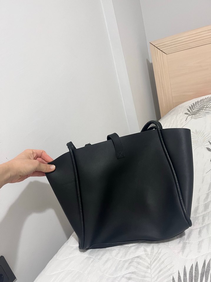 Siyah Deri Tokalı Kadın Omuz Çantası - Görsel 3