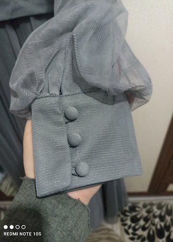 Gri Uzun Kollu Drapeli Abiye Elbise - Görsel 3