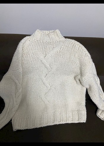 Beyaz Nakışlı Örgü Dolgulu kazak Zara - Görsel 2