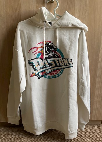 xl Beden Erkek Beyaz Kapüşonlu Uzun Sweatshirt