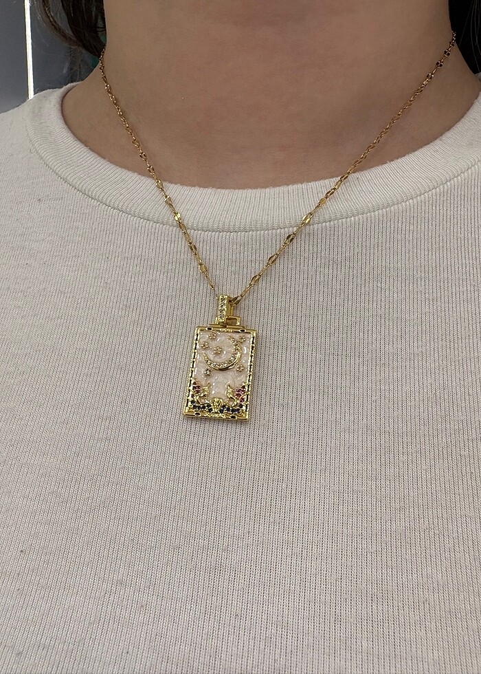 Ay Yıldız Tablo Gold detaylı çelik kolye - Görsel 4