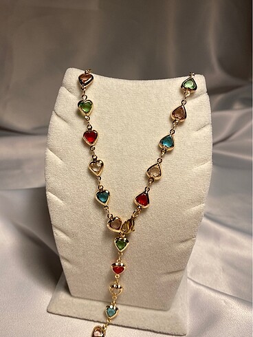 Renkli Kalp Taşlı Gold Zincirli Y Kolye İLAN İSTEYİNİZ - Görsel 5