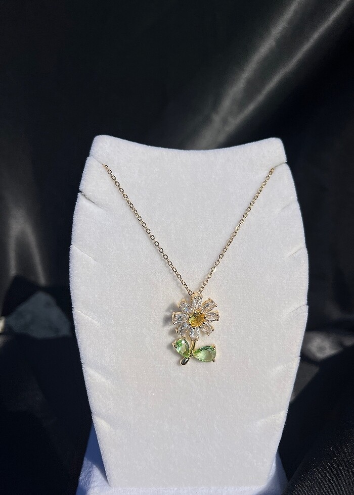 Gold Taşlı Papatya Kolye - Görsel 2