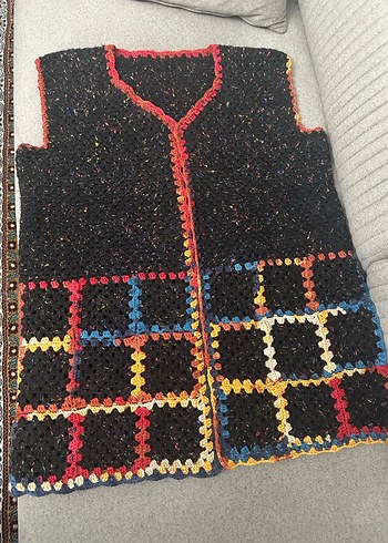Bohem Çok Renkli Örgü Kadın Yelek - Görsel 2