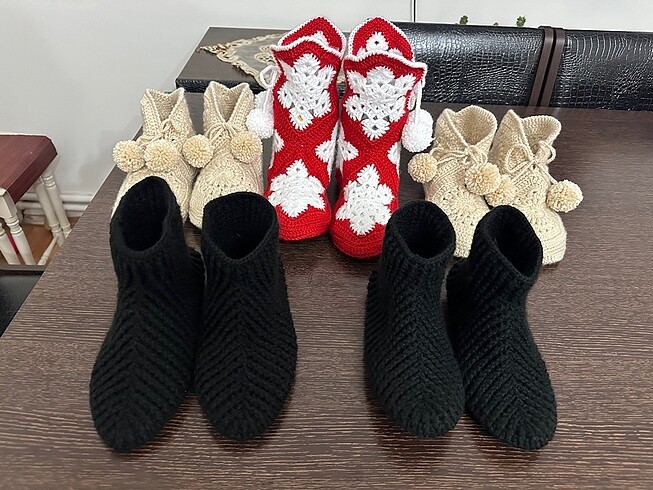 Örgü kadın çocuk erkek panduf patik ev ayakkabısı - Görsel 5