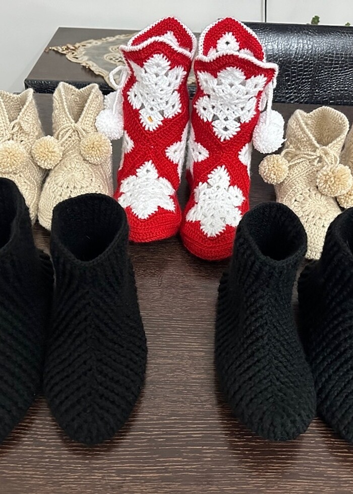 Örgü kadın çocuk erkek panduf patik ev ayakkabısı - Görsel 5