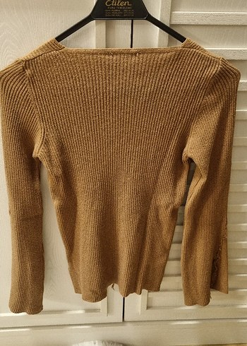 V Yaka Taba Örgü Kadın Kazak - Görsel 2