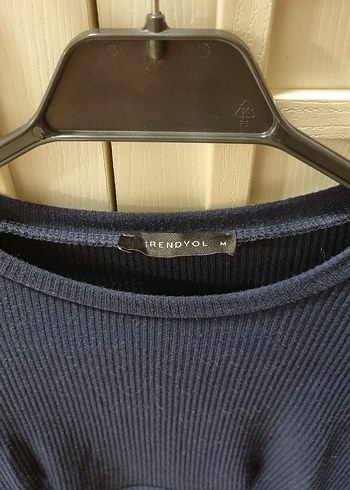 Lacivert Crop Örme Bluz - Görsel 2