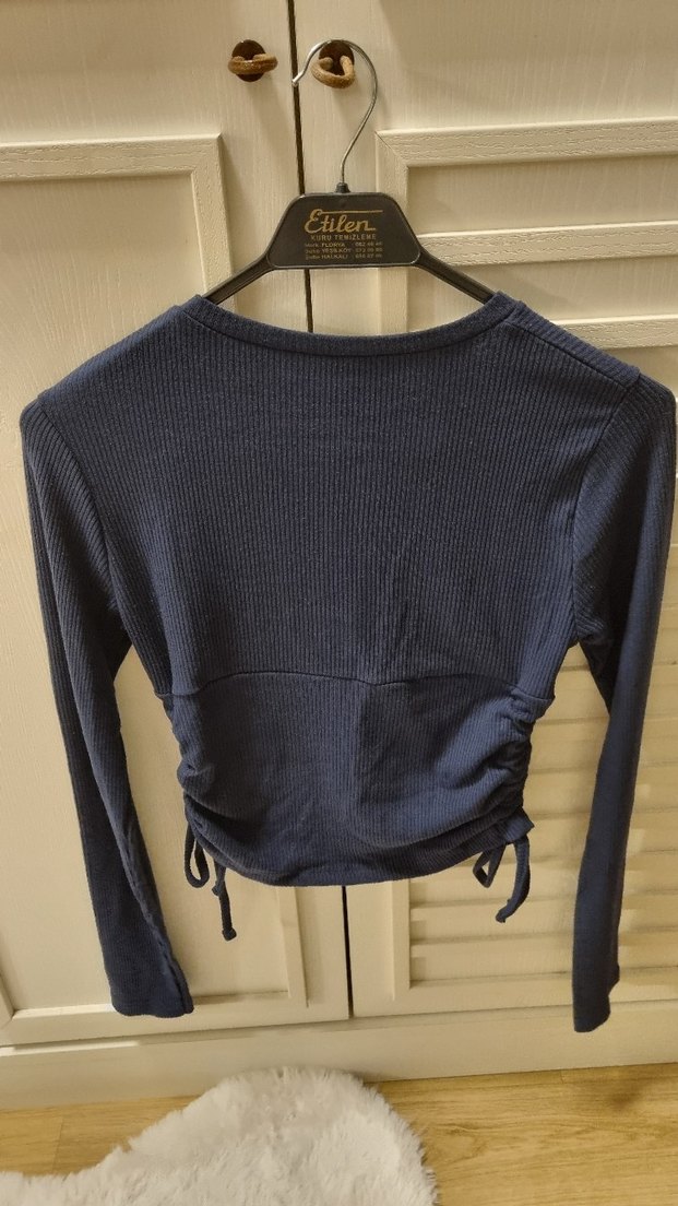 Lacivert Crop Örme Bluz - Görsel 3