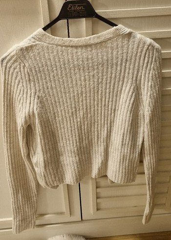 Ekru Crop Bluzlu Triko Hırka - Görsel 2