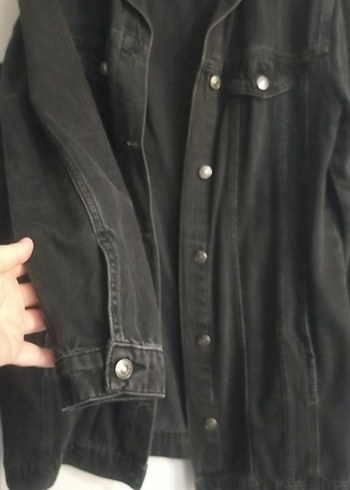 l Beden Siyah Düğmeli Kadın Denim Ceket