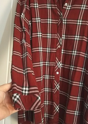 Bordo Kareli Pamuklu Uzun Kollu Gömlek - Görsel 3