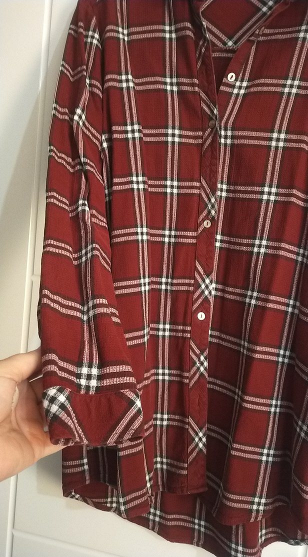 Bordo Kareli Pamuklu Uzun Kollu Gömlek - Görsel 3