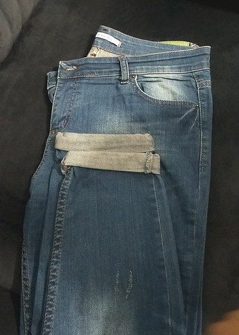 Kadın Mavi Bol Kesim Midi Boy Kot Pantolon - Görsel 2