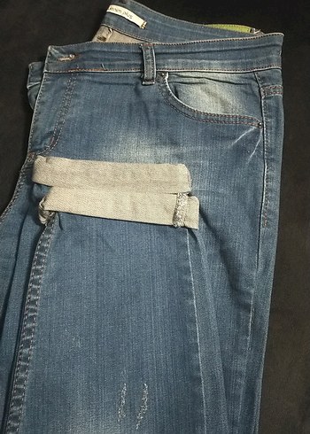 Kadın Mavi Bol Kesim Midi Boy Kot Pantolon - Görsel 3