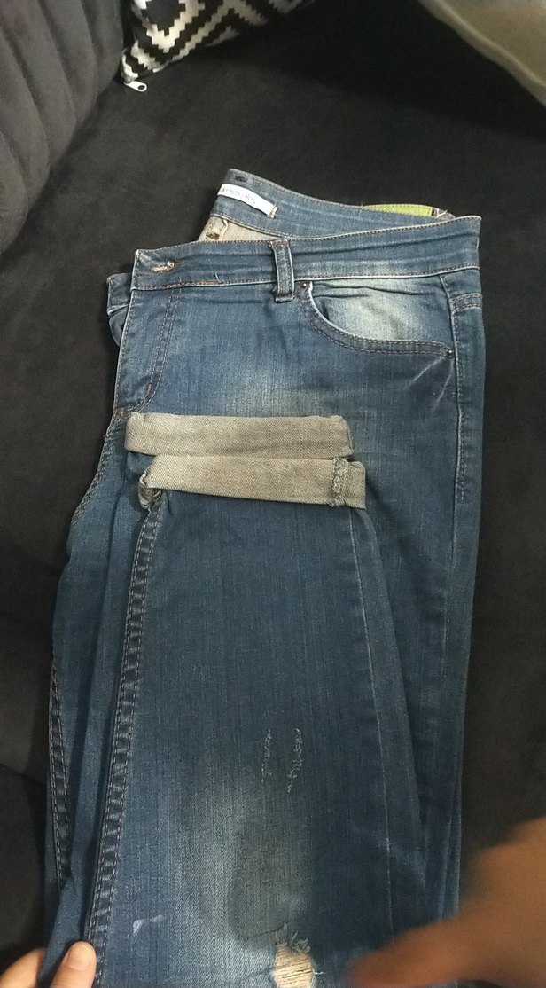 Kadın Mavi Bol Kesim Midi Boy Kot Pantolon - Görsel 2