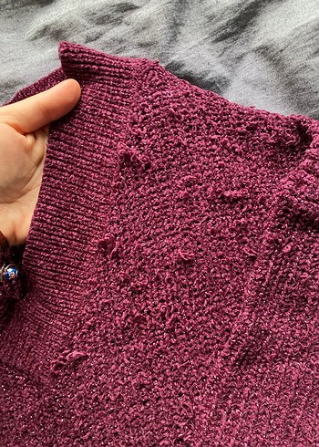 Mor V Yaka Örgü Kadın Kazak - Görsel 2