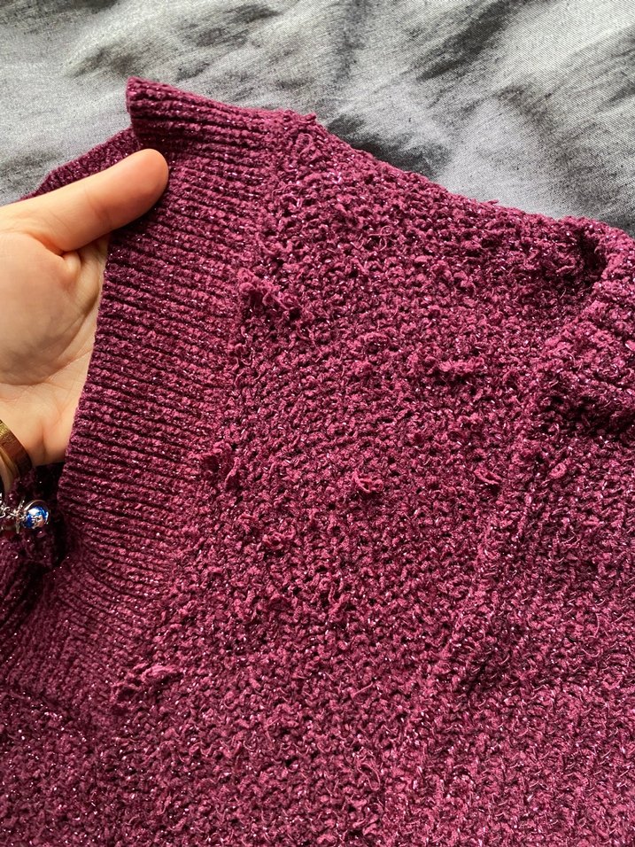 Mor V Yaka Örgü Kadın Kazak - Görsel 2