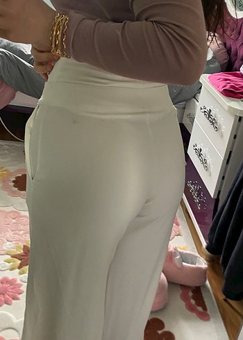 Düğmeli Beyaz Kadın Pantolon - Görsel 7