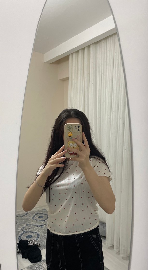 Kadın Beyaz Kiraz Baskılı Pamuk Tişört - Görsel 2