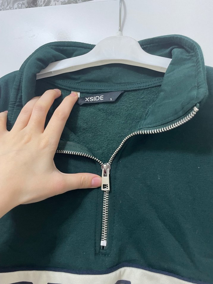 Yeşil Yarım Fermuarlı Uzun Kollu Sweatshirt - Görsel 2