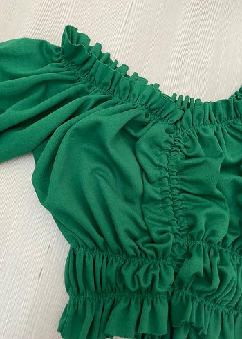 Yeşil Fırfırlı Bohem Bluz - Görsel 2