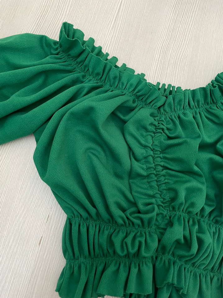 Yeşil Fırfırlı Bohem Bluz - Görsel 2