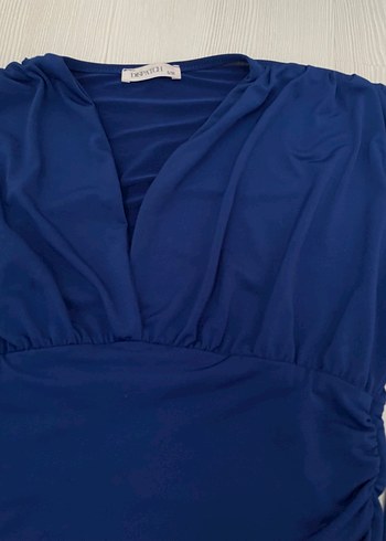Lacivert Drapeli V Yakalı Kadın Bluz - Görsel 2