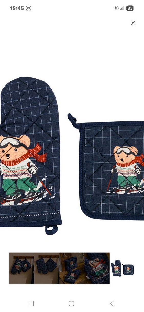 Koyu Mavi Nakışlı Fırın Eldiveni Seti - Görsel 5