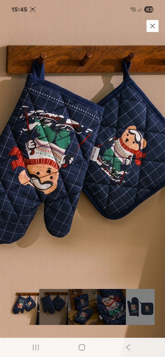 Koyu Mavi Nakışlı Fırın Eldiveni Seti - Görsel 2