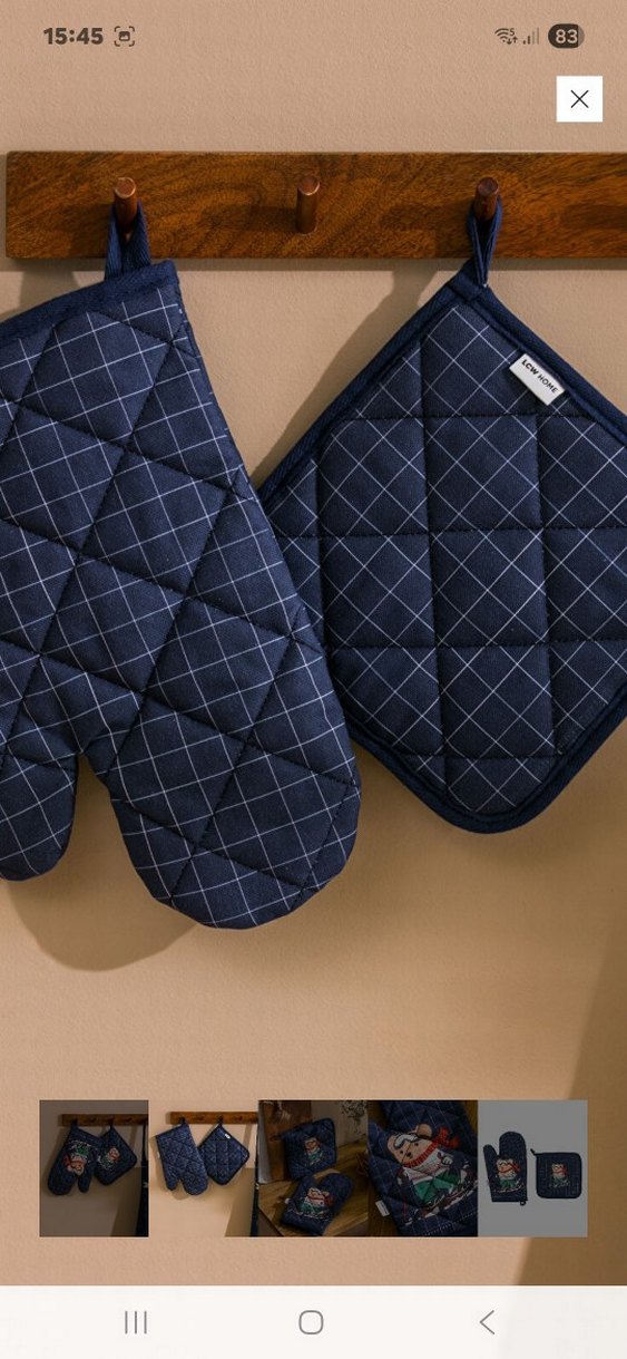 Koyu Mavi Nakışlı Fırın Eldiveni Seti - Görsel 3