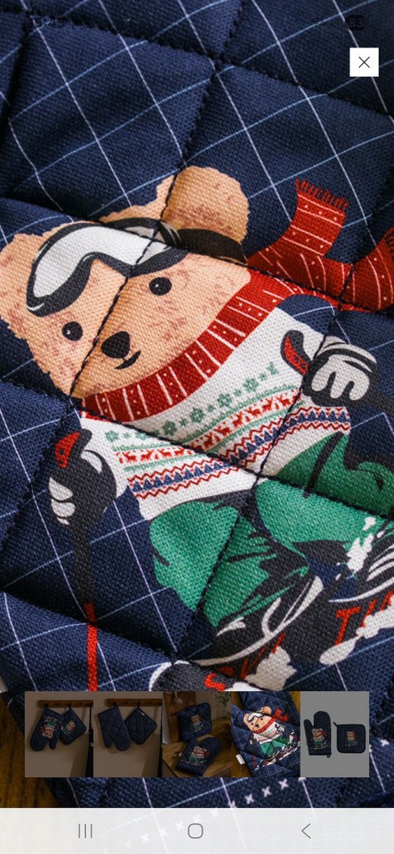 Koyu Mavi Nakışlı Fırın Eldiveni Seti - Görsel 4