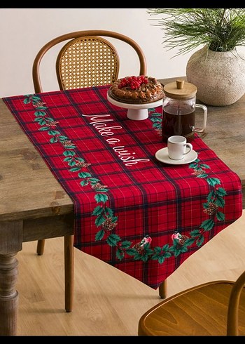 Kırmızı Nakışlı Kareli Masa Örtüsü - Görsel 3