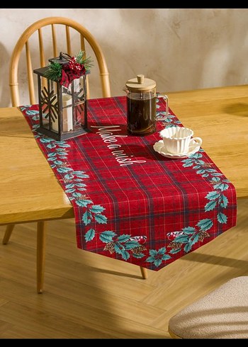 Kırmızı Nakışlı Kareli Masa Örtüsü - Görsel 5