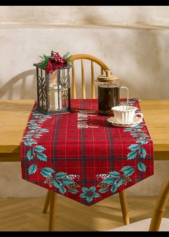Kırmızı Nakışlı Kareli Masa Örtüsü - Görsel 7