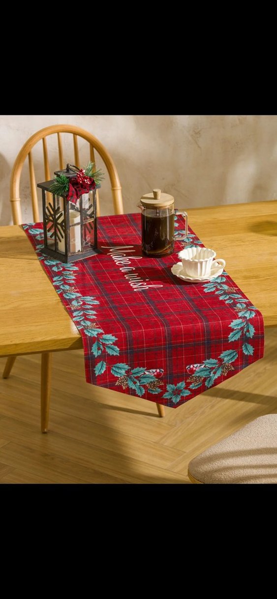 Kırmızı Nakışlı Kareli Masa Örtüsü - Görsel 5