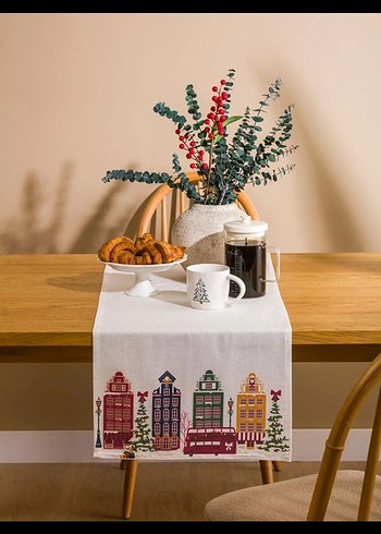 Nakışlı Bohem Beyaz Masa Örtüsü - Görsel 2